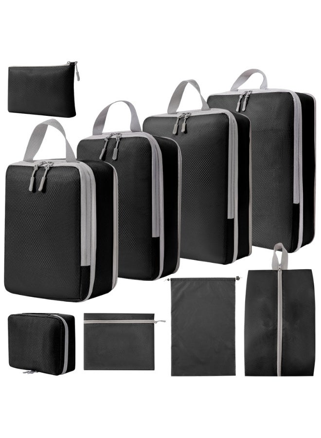 9-Piece Travel Organizer Set – Compression Packing Cubes for Suitcase, Clothes Organizer Bags, Shoe Bag, Laundry Bag & Accessories Pouch – Space Saving Luggage Organizer, Black - Image 1