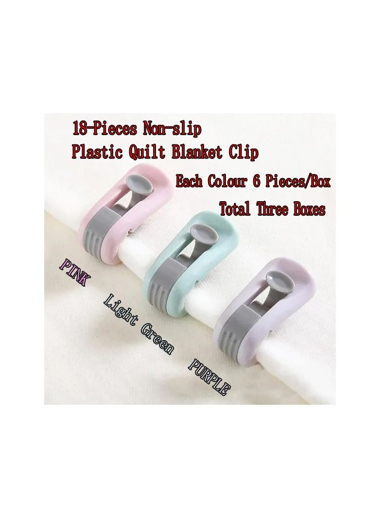 18-Pieces Non-slip Plastic Quilt Blanket Clip,Duvet Quilt Clips Blankets Fastener Clip,Mix Three Colours - Image 2