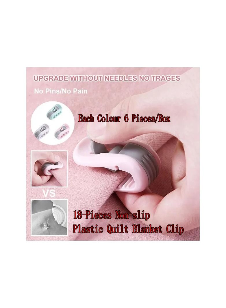 18-Pieces Non-slip Plastic Quilt Blanket Clip,Duvet Quilt Clips Blankets Fastener Clip,Mix Three Colours - Image 1