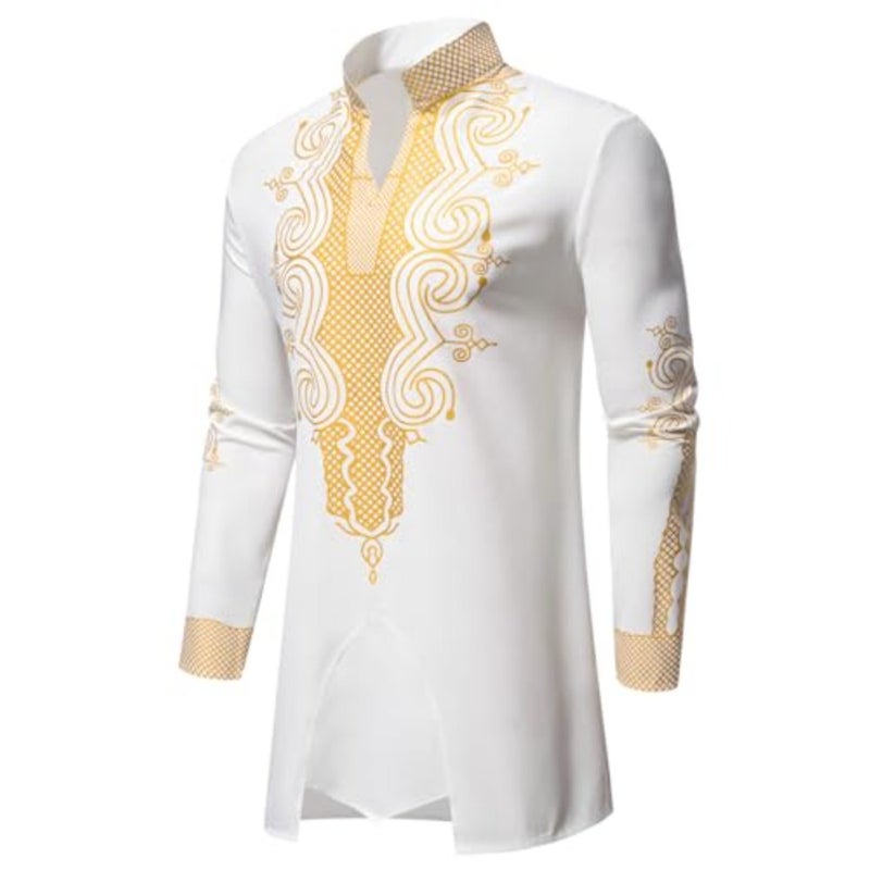 Styli Men White Foil Print Longline Top and Pants Co-Ords S White - Image 2