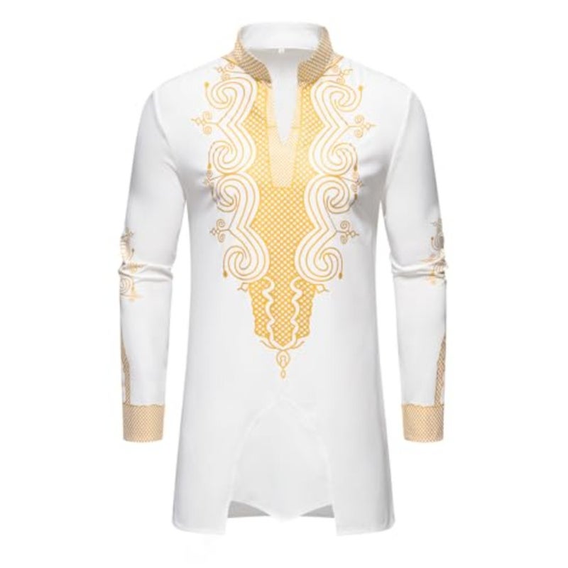 Styli Men White Foil Print Longline Top and Pants Co-Ords S White - Image 3