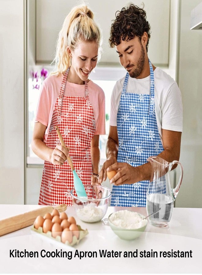 Genixart Kitchen Cooking Apron with Gift Box Pack, Adjustable Bib Chef Aprons in Large Size with Pockets for Women/Men, 100% Cotton Arts & Crafts Apron for Restaurant, Cafe, Shop (Red Gingham Checkered) - Image 2