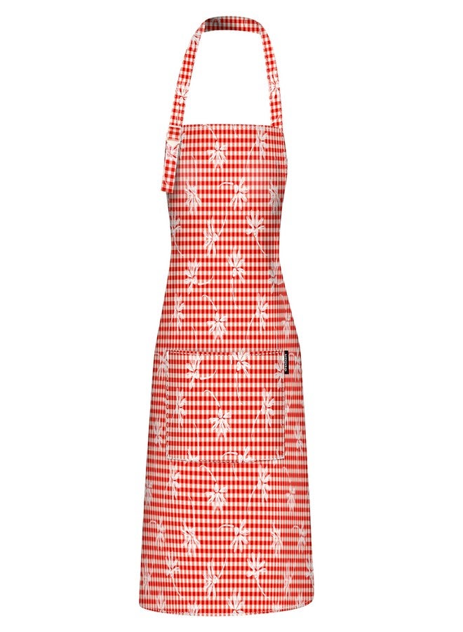Genixart Kitchen Cooking Apron with Gift Box Pack, Adjustable Bib Chef Aprons in Large Size with Pockets for Women/Men, 100% Cotton Arts & Crafts Apron for Restaurant, Cafe, Shop (Red Gingham Checkered) - Image 1