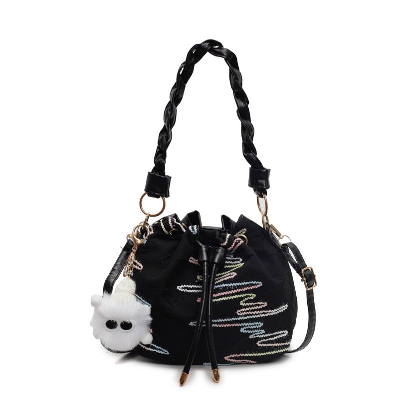 Korean Popular Canvas Bag Women'S Fashionable Fashionable Shoulder Crossbody Bag Niche Portable Bucket Bag - Image 1