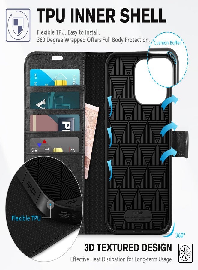 TUCCH Case for iPhone 14 Pro Max Wallet Case, [RFID Blocking] 4 Card Holder Stand [Shockproof TPU Interior Case] PU Leather Magnetic Protective Flip Cover Compatible with iPhone 14 Pro Max 6.7", Black - Image 5