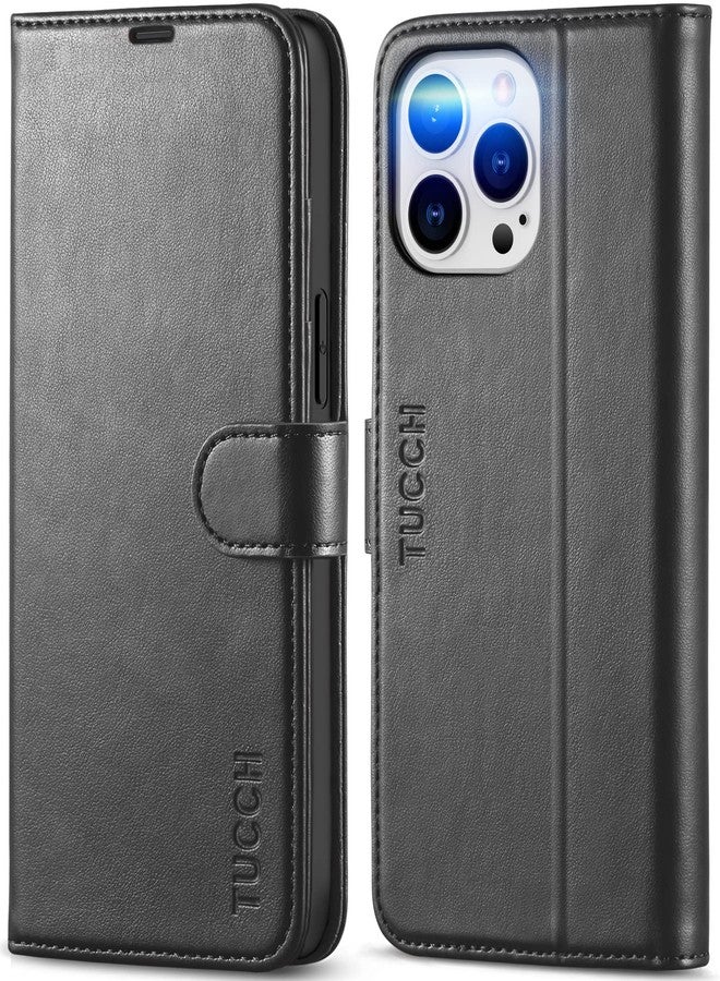 TUCCH Case for iPhone 14 Pro Max Wallet Case, [RFID Blocking] 4 Card Holder Stand [Shockproof TPU Interior Case] PU Leather Magnetic Protective Flip Cover Compatible with iPhone 14 Pro Max 6.7", Black - Image 1