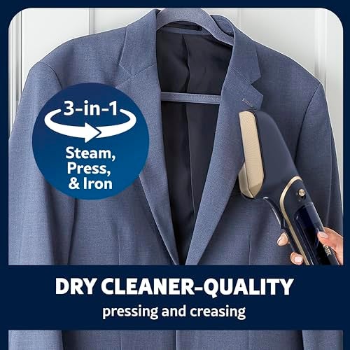 CONAIR كونير ستيم ستايلست 3 في 1 بخار، ضغط ومكواة بخارية للملابس، مع ماكينة حلاقة الأقمشة، خزان ماء إضافي وحقيبة تخزين، للاستخدام في المنزل أو المكتب أو السفر، حصري على أمازون، أزرق منتصف الليل - Image 4