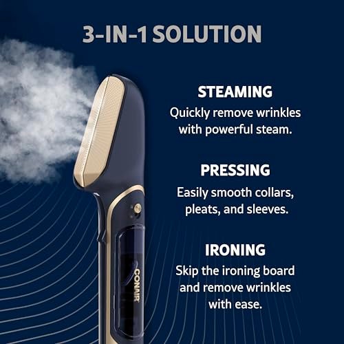 CONAIR كونير ستيم ستايلست 3 في 1 بخار، ضغط ومكواة بخارية للملابس، مع ماكينة حلاقة الأقمشة، خزان ماء إضافي وحقيبة تخزين، للاستخدام في المنزل أو المكتب أو السفر، حصري على أمازون، أزرق منتصف الليل - Image 2