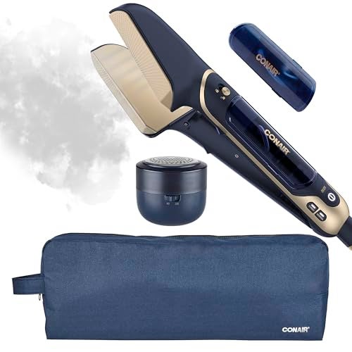 CONAIR كونير ستيم ستايلست 3 في 1 بخار، ضغط ومكواة بخارية للملابس، مع ماكينة حلاقة الأقمشة، خزان ماء إضافي وحقيبة تخزين، للاستخدام في المنزل أو المكتب أو السفر، حصري على أمازون، أزرق منتصف الليل - Image 1
