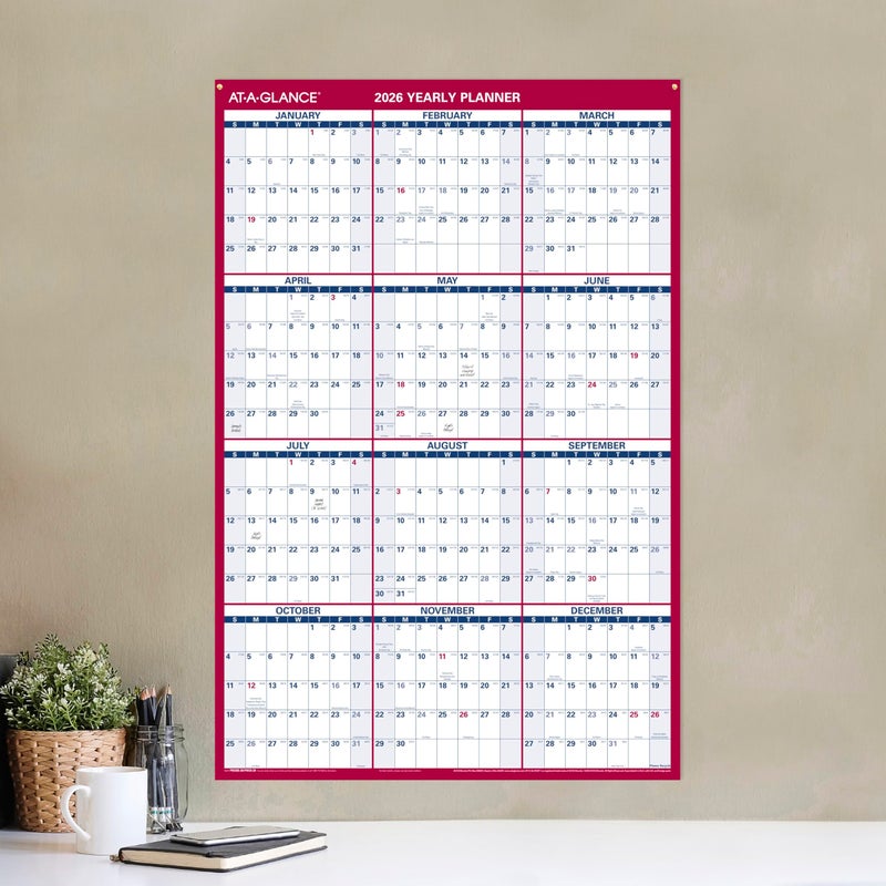 AT-A-GLANCE 2026 Erasable Calendar, Dry Erase Wall Planner, 36" x 24", Large, Vertical-Horizontal, Reversible (PM26B2826) - Image 2