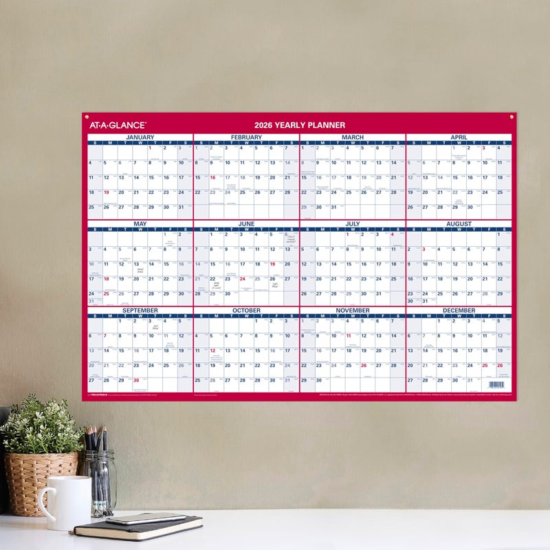 AT-A-GLANCE 2026 Erasable Calendar, Dry Erase Wall Planner, 36" x 24", Large, Vertical-Horizontal, Reversible (PM26B2826) - Image 3