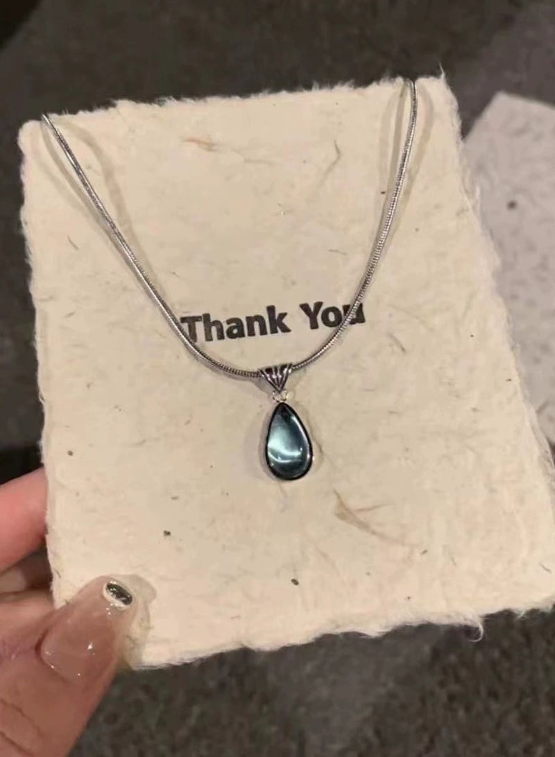 جلوسكي Mermaid's Tear Blue Teardrop Pendant Necklace – Elegant Waterdrop Choker for Women, Small Luxury Jewelry Gift - Image 2