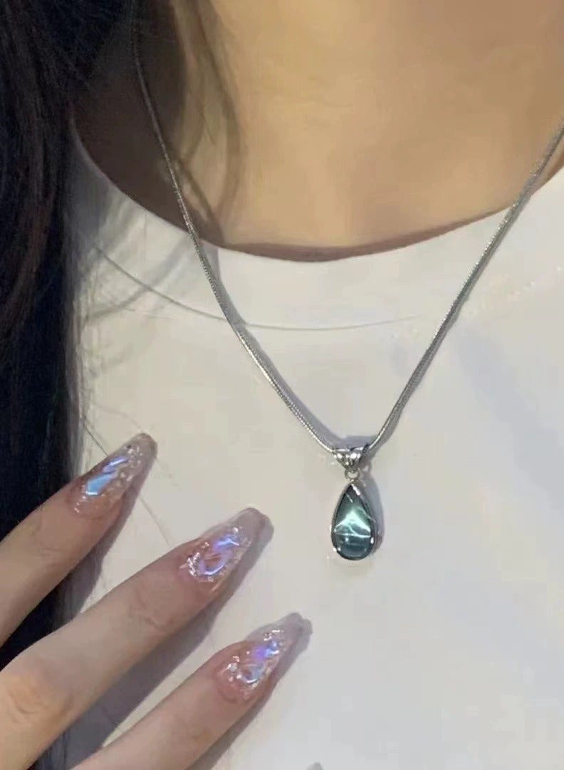 جلوسكي Mermaid's Tear Blue Teardrop Pendant Necklace – Elegant Waterdrop Choker for Women, Small Luxury Jewelry Gift - Image 1