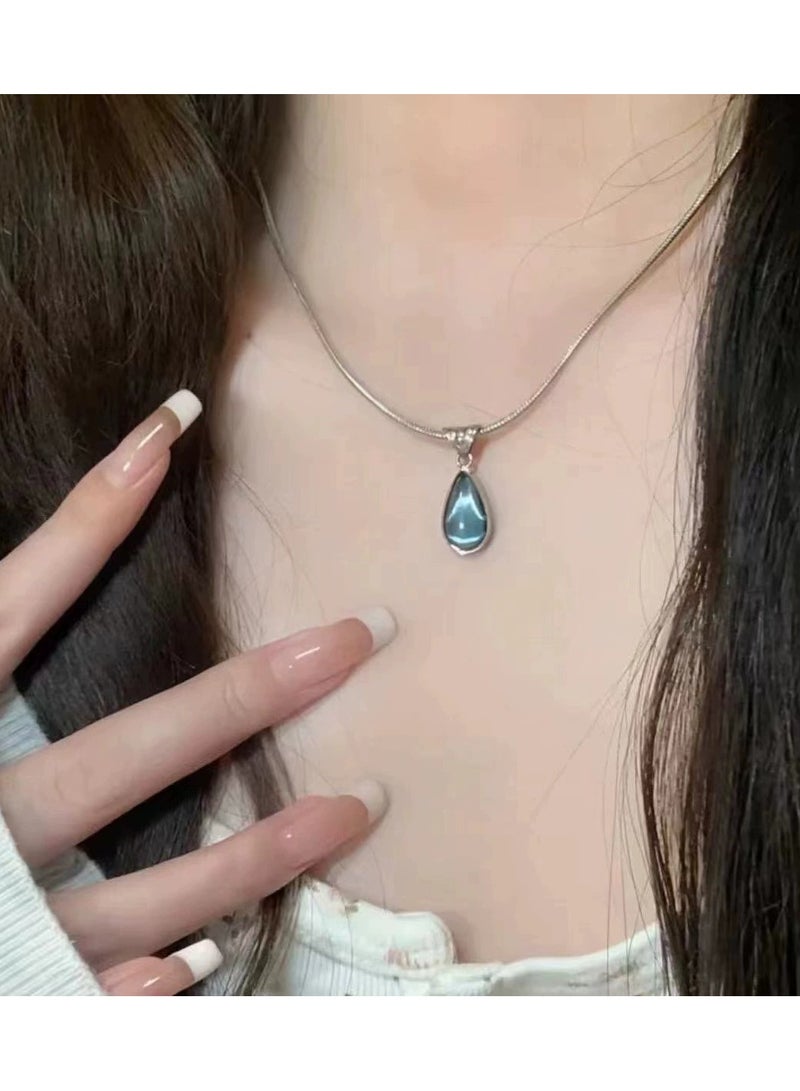 جلوسكي Mermaid's Tear Blue Teardrop Pendant Necklace – Elegant Waterdrop Choker for Women, Small Luxury Jewelry Gift - Image 4