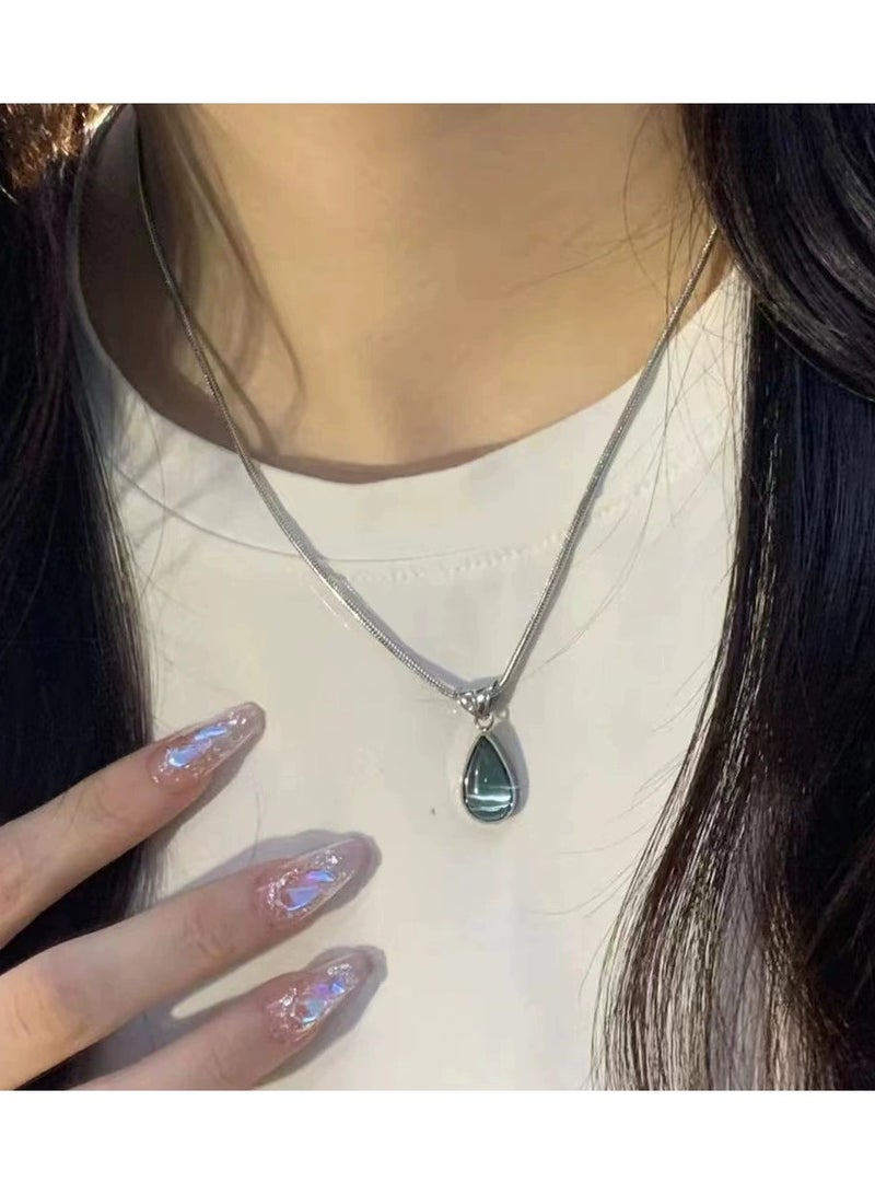 جلوسكي Mermaid's Tear Blue Teardrop Pendant Necklace – Elegant Waterdrop Choker for Women, Small Luxury Jewelry Gift - Image 3