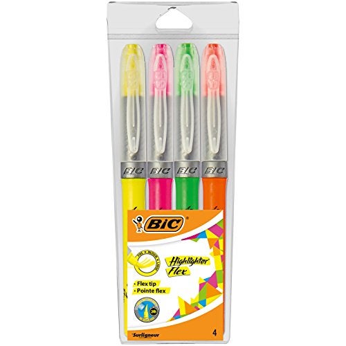 BIC Highlighters Flex Assorted Fluorescent Colours 4 Pack - Image 1