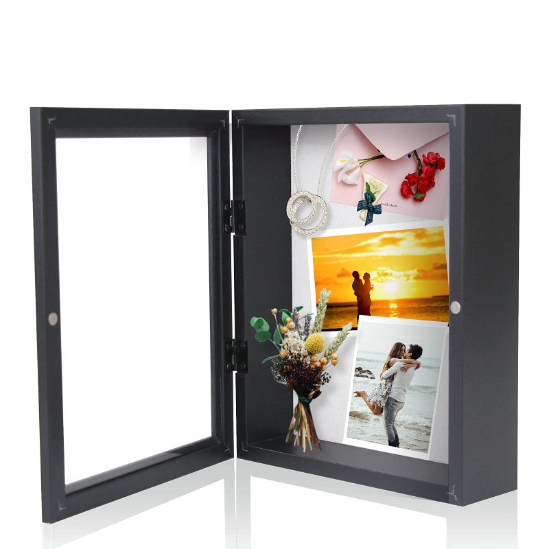 Muzilife Muzilife 8x10 Shadow Box Picture Frame  216 Interior Deep Wood  Glass Display Case Ready to Hang Memory Box Baby Sports Memorabilia Wedding Tickets and Photos Black 