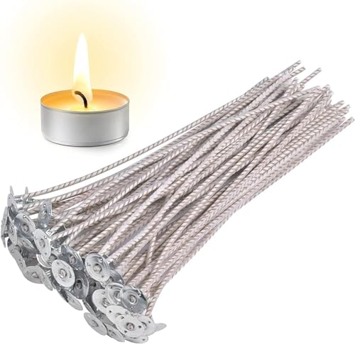 GSXRB CD10 Soy Wax Candle Wick,100pcs 6" Pretabbed Wicks for Candle Making,Thick Candle Wick with Base - Image 1