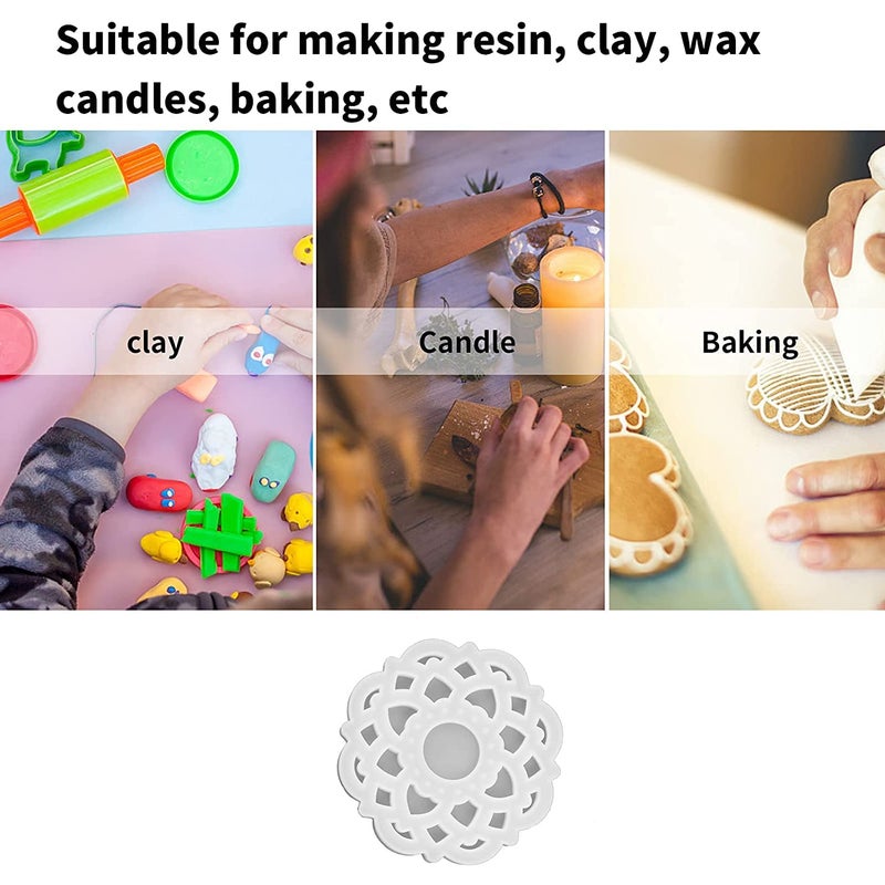 53ARTS Round Flower Shape Lotus Mandala Coaster Resin Moulds Mandala Tray Silicone Mold for Resin Art 135x135 cm Set of 1  - Image 4