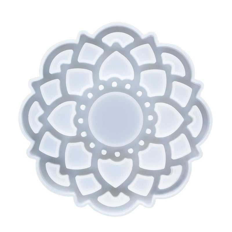 53ARTS Round Flower Shape Lotus Mandala Coaster Resin Moulds Mandala Tray Silicone Mold for Resin Art 135x135 cm Set of 1  - Image 1