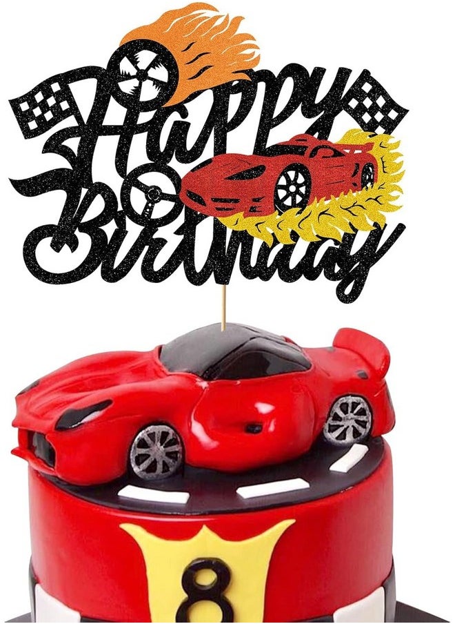 Confetti - Confetti! Flame Fire Car Cake Topper Race Cars Cake Decorations Glitter Red Hot Car Cake Toppers for Boys Girls Racing Car Theme Birthday Party Supplies for Kids Baby Shower - Image 1