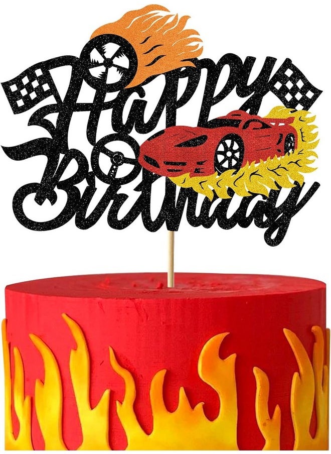 Confetti - Confetti! Flame Fire Car Cake Topper Race Cars Cake Decorations Glitter Red Hot Car Cake Toppers for Boys Girls Racing Car Theme Birthday Party Supplies for Kids Baby Shower - Image 1