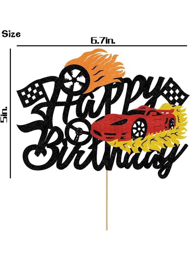 Confetti - Confetti! Flame Fire Car Cake Topper Race Cars Cake Decorations Glitter Red Hot Car Cake Toppers for Boys Girls Racing Car Theme Birthday Party Supplies for Kids Baby Shower - Image 1