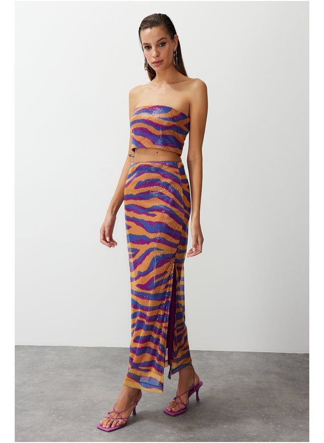 trendyol Multicolored Patterned Crop Lined Glitter Sequin Sequin Bustier TPRSS24BS00009  - Image 2