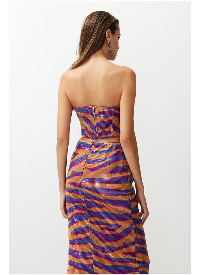 trendyol Multicolored Patterned Crop Lined Glitter Sequin Sequin Bustier TPRSS24BS00009  - Image 3