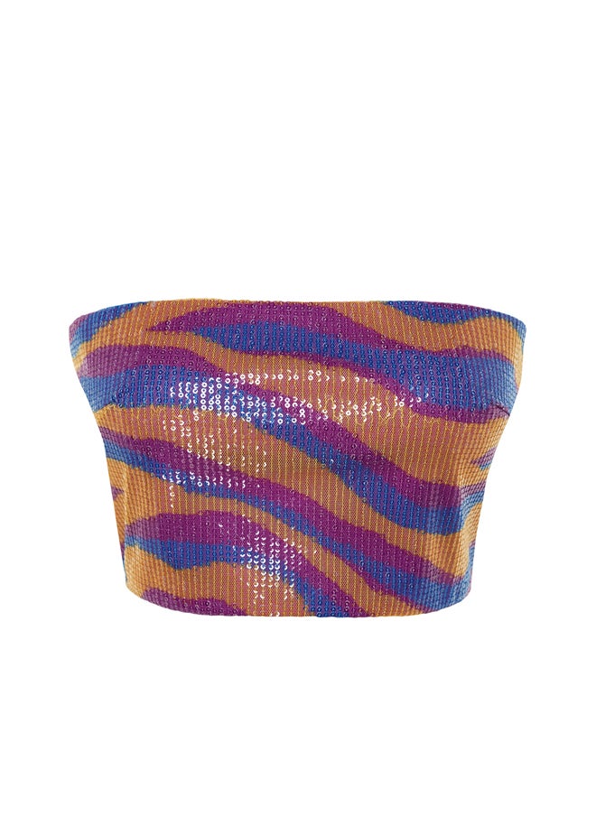 trendyol Multicolored Patterned Crop Lined Glitter Sequin Sequin Bustier TPRSS24BS00009  - Image 4
