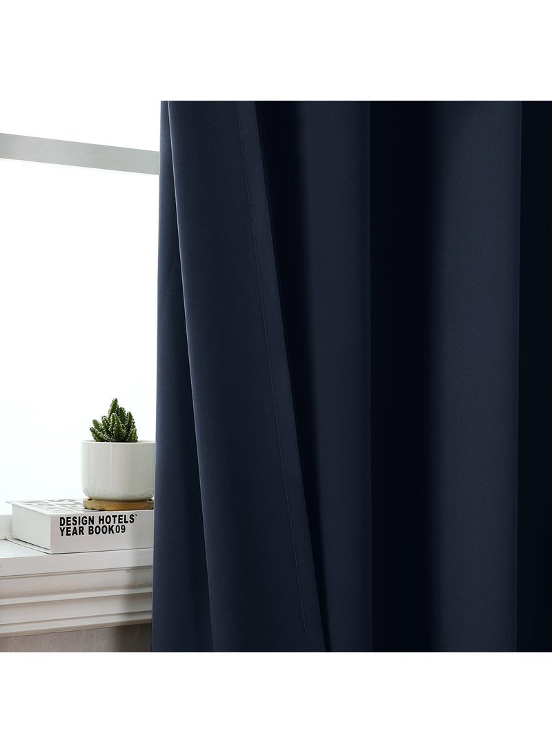 Bluejw ستائر خارجية معتمة بلون سادة مكونة من قطعتين باللون الأزرق الداكن - Image 2