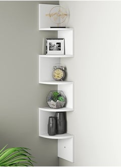 5-Tier Floating Wood Wall Corner Shelf with Zig Zag Design Bookshelf Home Decor