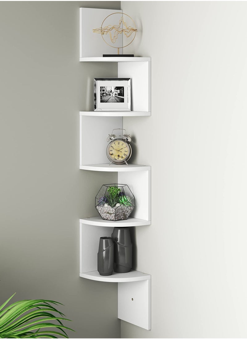 Toshionics - 5-Tier Floating Wood Wall Corner Shelf with Zig Zag Design Bookshelf Home Decor - Image 1
