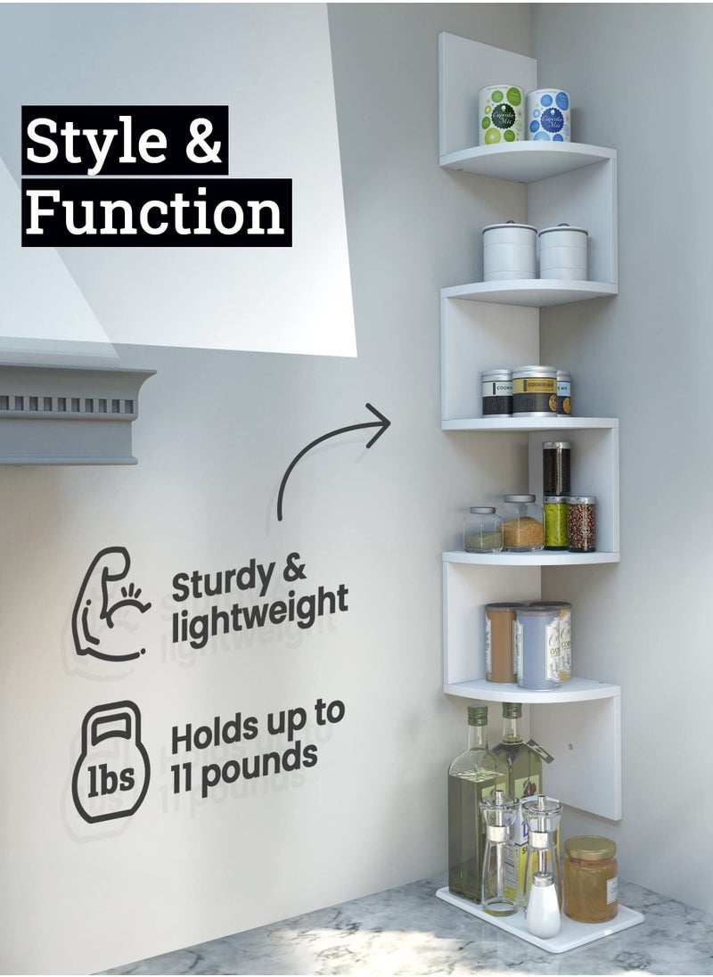 Toshionics - 5-Tier Floating Wood Wall Corner Shelf with Zig Zag Design Bookshelf Home Decor - Image 1