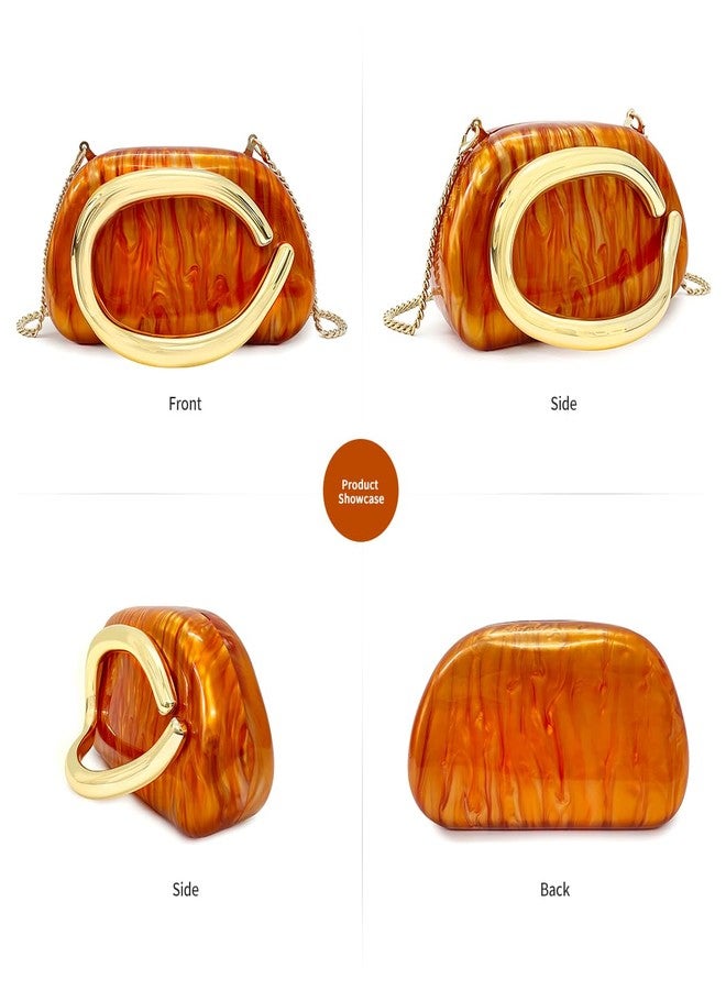 PHILOMENA Women Acrylic Clutch Purse Metal Handle Evening Bag Trendy Box Shoulder Crossbody Bag Handbag for Wedding Party Causal (Orange) - Image 3