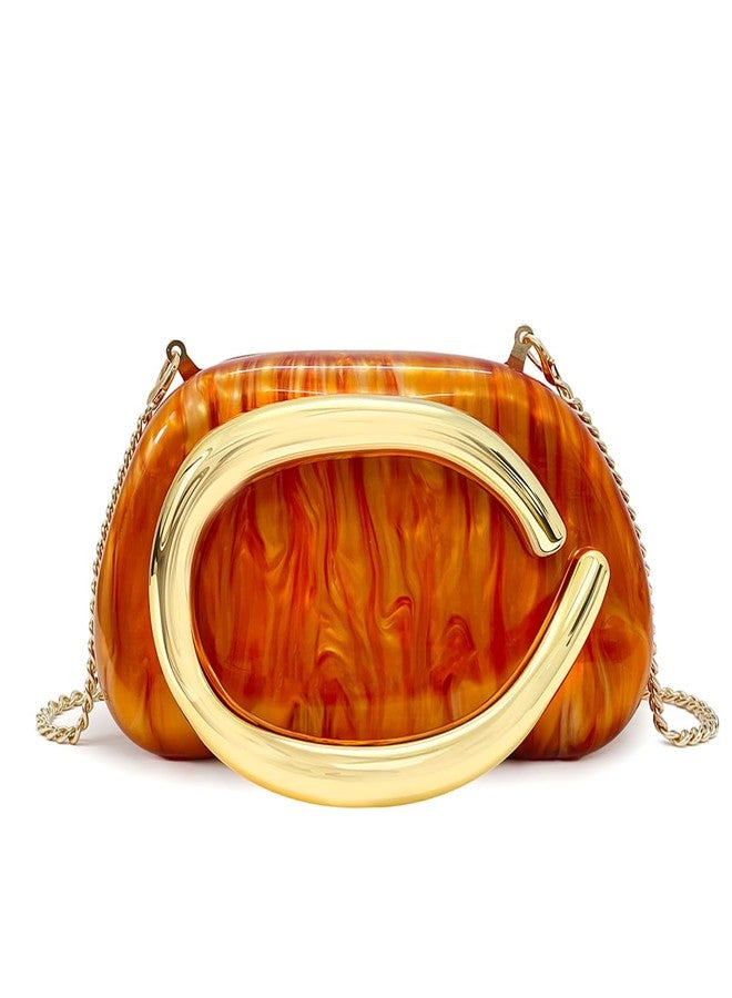 PHILOMENA Women Acrylic Clutch Purse Metal Handle Evening Bag Trendy Box Shoulder Crossbody Bag Handbag for Wedding Party Causal (Orange) - Image 1