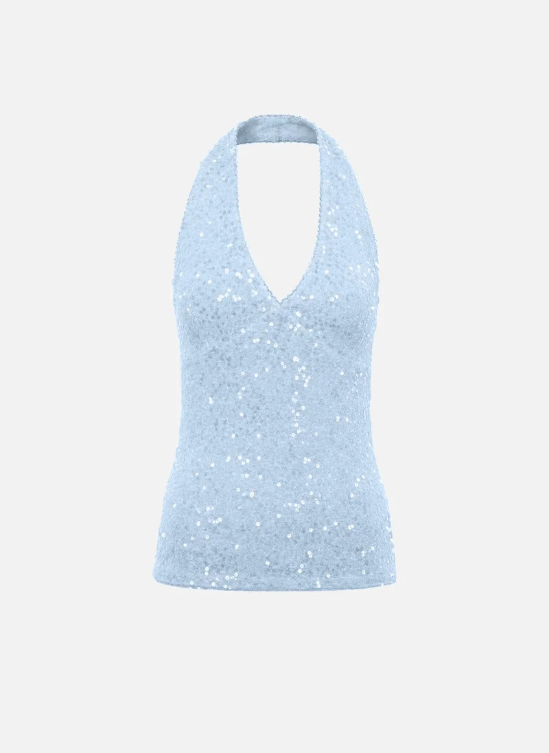 Lichi  Sequin top with a V-neckline for Women | Best Price UAE