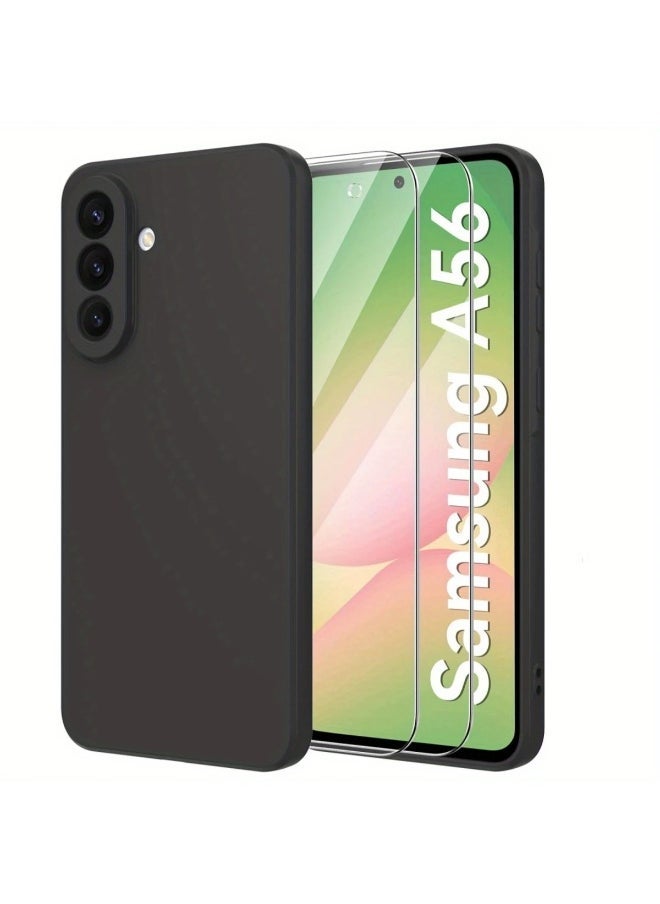 TIGER Samsung Galaxy A56 Case Cover Silky-Soft Silicone Touch Full-Body Protective Case With 2-Pack Screen Protector 9H Hardness Full HD Glass for Samsung A56 6.7-inch - Image 1