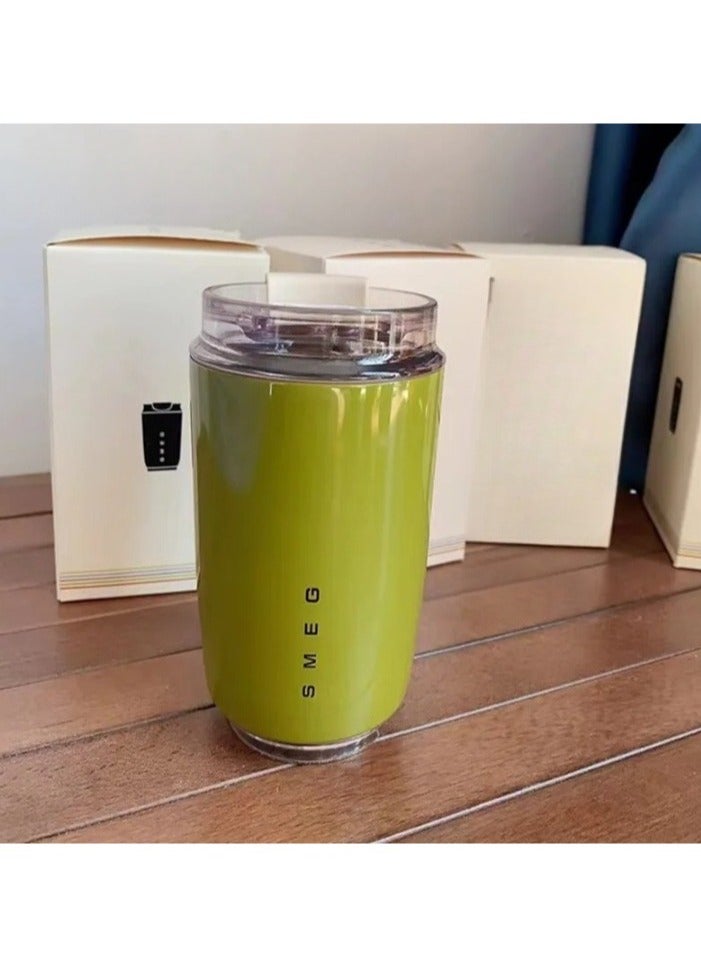 smeg كوب سفر، كوب قهوة معزول، كوب قهوة حراري من الفولاذ المقاوم للصدأ قابل لإعادة الاستخدام، حاوية مشروبات خفيفة ومحمولة للمكتب والسفر، (عبوة من 2 قطعة، 350 مل، أخضر ورمادي) - Image 2