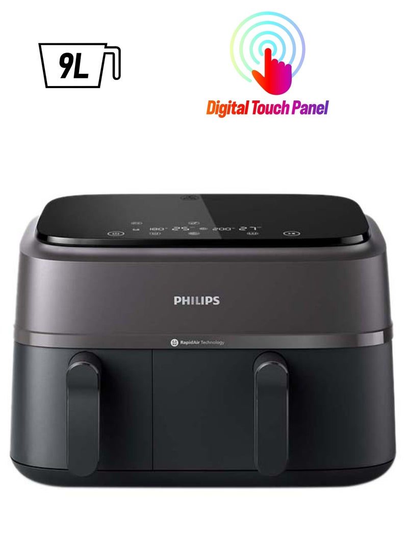 Philips Dual Basket AirFryer XXL - 2 Basket Drawers, 8 Preset Functions, Touchscreen, 9 L 2750 W NA350/09 / NA350/00 Black - Image 1