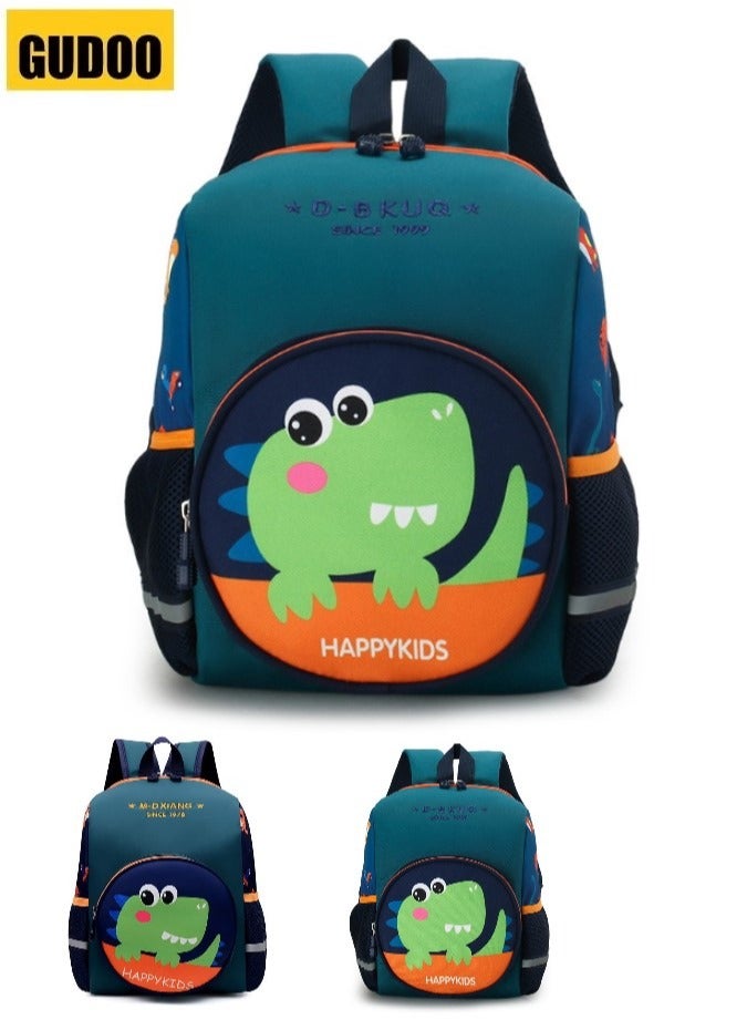 GUDOO حقيبة ظهر مدرسية للأطفال بنات بنين نمط ديناصور للأطفال الصغار من 2 إلى 6 سنوات حقيبة كتب مدرسية لمرحلة ما قبل المدرسة باللون الأخضر - Image 1