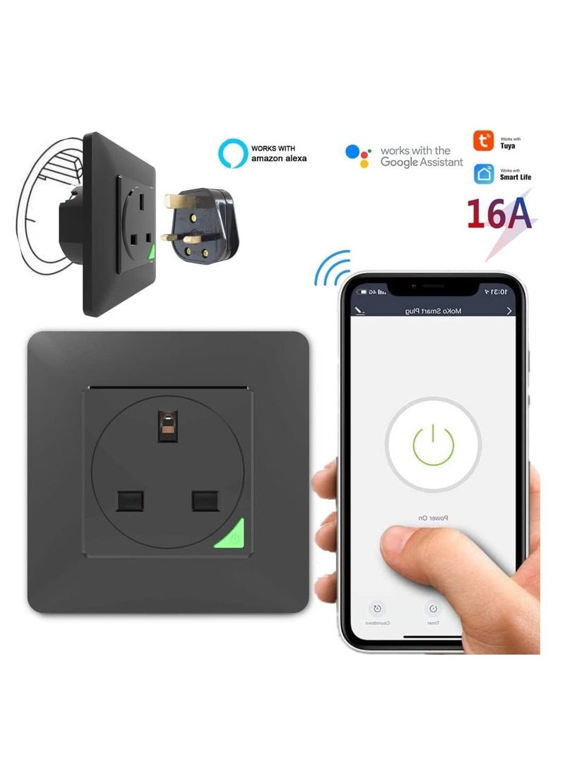 Generic Smart TUYA WiFi Plug, Smart Switched Socket With Child Monitor And  Power Monitor ,App Control,Timer,Wall Power Socket Work with Alexa, Google Assistant,16A 240V,Black  - Image 2