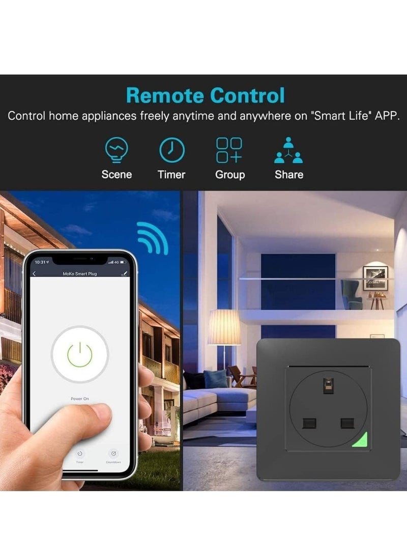 Smart TUYA WiFi Plug, Smart Switched Socket With Child Monitor And  Power Monitor ,App Control,Timer,Wall Power Socket Work with Alexa, Google Assistant,16A 240V,Black