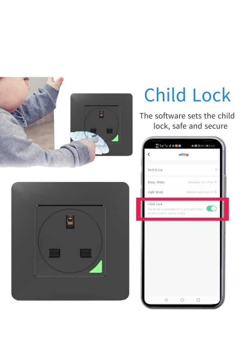 Generic Smart TUYA WiFi Plug, Smart Switched Socket With Child Monitor And  Power Monitor ,App Control,Timer,Wall Power Socket Work with Alexa, Google Assistant,16A 240V,Black  - Image 5