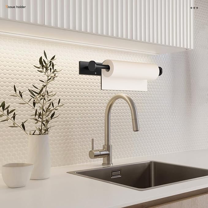 FISHCLOUD Paper Towel Holder Wall Mount - Self Adhesive No Drill or Drilling, SUS304 Stainless Steel - Kitchen, Bathroom, Sink, Pantry, Fridge(Black) - Image 2