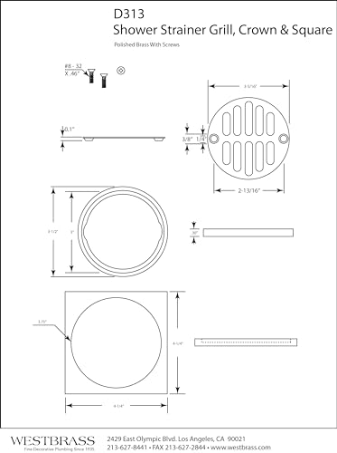 Westbrass R31307 414 Brass Shower Tile Square with 312 OD Round Strainer Grid Drain Cover Satin Nickel - Image 3