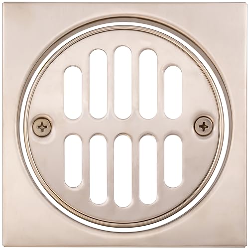 Westbrass R31307 414 Brass Shower Tile Square with 312 OD Round Strainer Grid Drain Cover Satin Nickel - Image 1