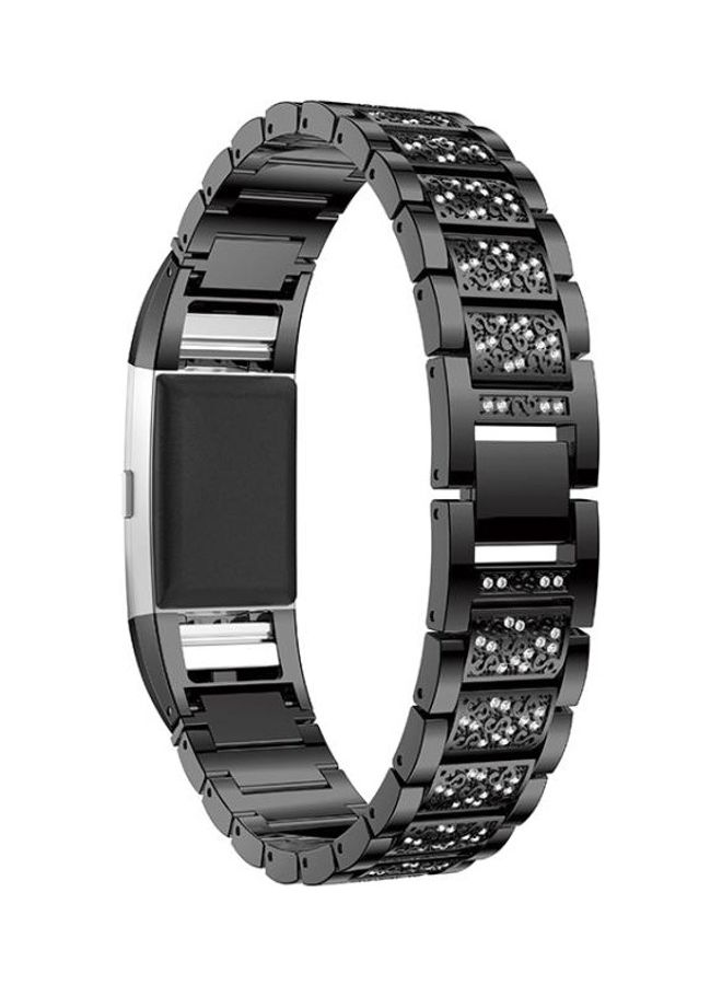 NIBEMINENT Diamond-studded Solid Stainless Steel Wrist Strap Watch Band For Fitbit Charge 2 Black - Image 2
