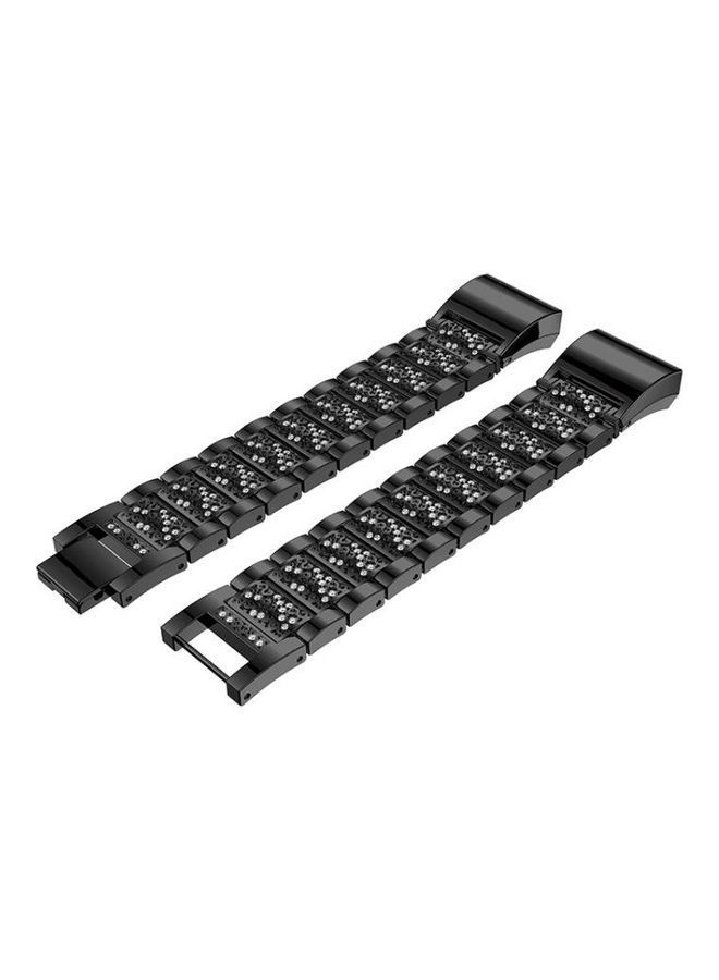 NIBEMINENT Diamond-studded Solid Stainless Steel Wrist Strap Watch Band For Fitbit Charge 2 Black - Image 5