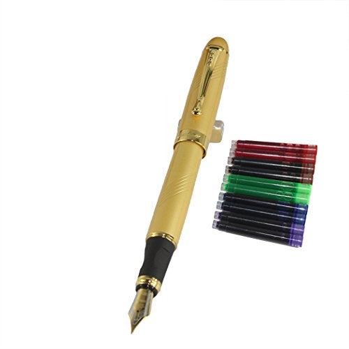 Gullor Jinhao 450 Normal nib Fountain Pen Golden with 5 color Ink Cartridges - Image 1